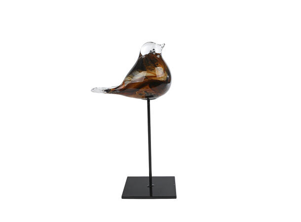 Fugl på stativ brun glass 13,5x7x27cm 