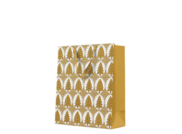 Gavepose Juletre gull 26,5x13x33,5 Premium 210gsm papirkvalitet 