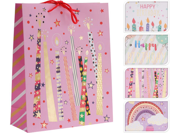 Gavepose bursdag 40x32x12cm 4ass Forpk 12stk 