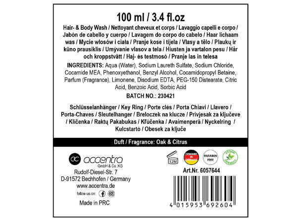 Gavesett 100ml Dusjsåpe og nøkkelring Eik / citrus Vegansk Uten parabener/SLES 
