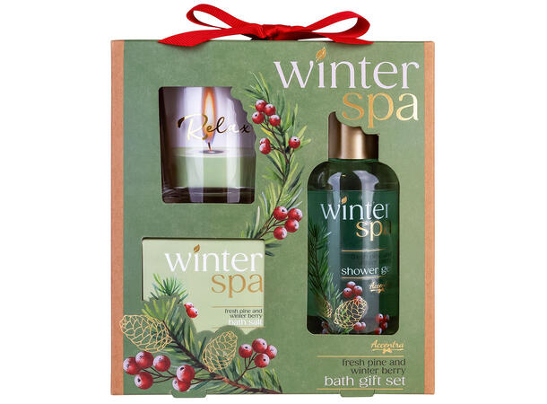Gavesett 100ml såpe 80g salt Lysglass Duft: Fresh Pine & Winter Berries 