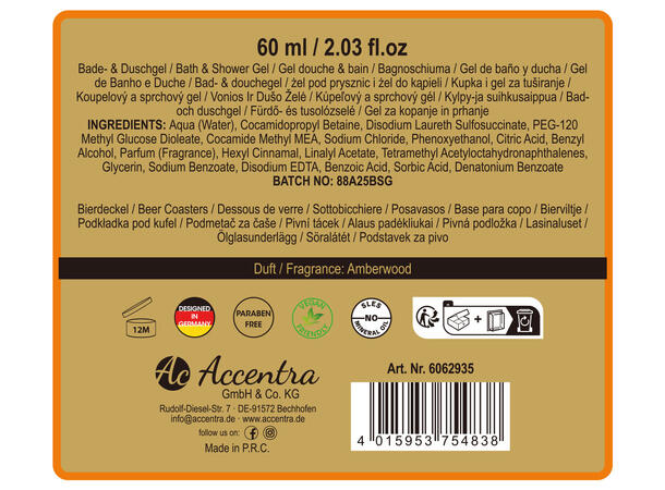 Gavesett 60ml Dusjsåpe 2 ass ølbrikker Amberwood Vegansk Uten parabener/SLES 