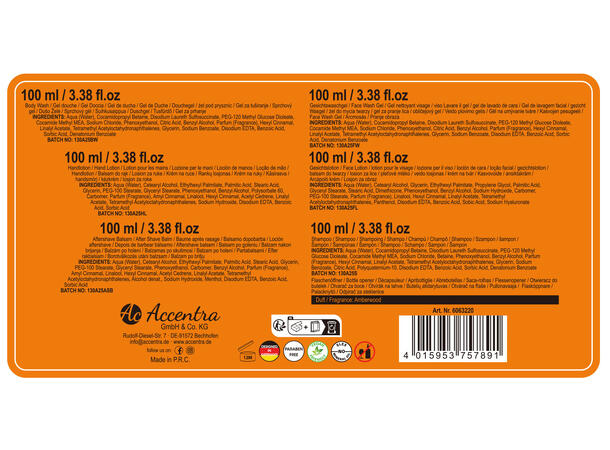 Gavesett 6 deler velvære m/flaskeåpner Amberwood Vegansk Uten parabener/SLES 