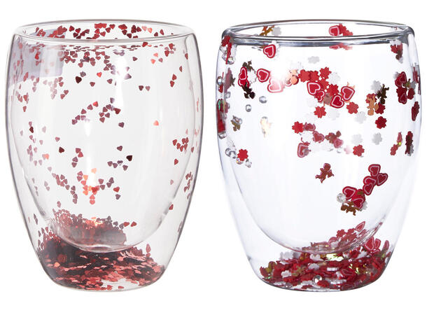 Glass krus dobbel vegg m/hjerter i 2ass Forpk 12stk Vol 350ml 9x11cm Vekt 168gr 