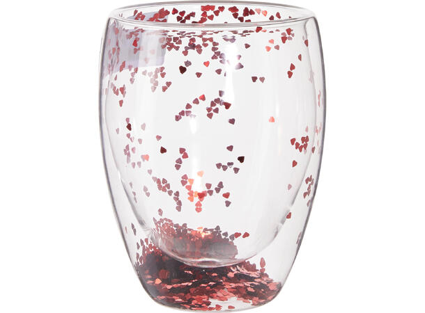 Glass krus dobbel vegg m/hjerter i 2ass Forpk 12stk Vol 350ml 9x11cm Vekt 168gr 