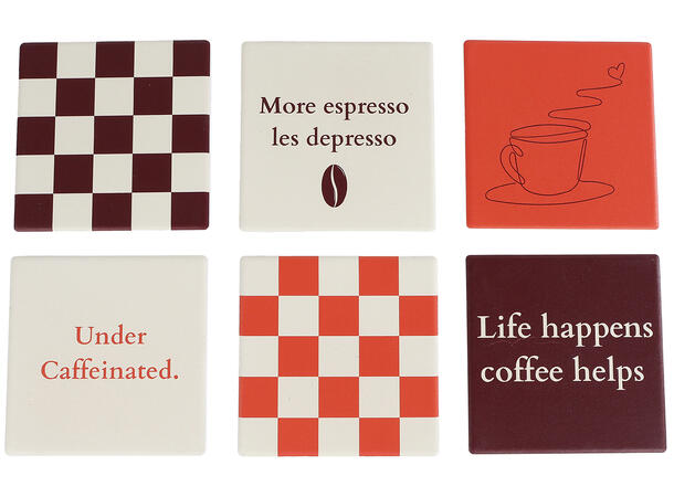 Glassbrikke Coffee keramikk 10x10cm 6ass Display med 36 stk 