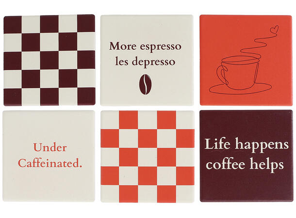 Glassbrikke Coffee keramikk 10x10cm 6ass Display med 36 stk 