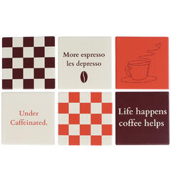 Glassbrikke Coffee keramikk 10x10cm 6ass Display med 36 stk