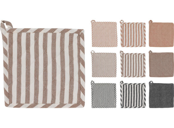 Gryteklut bomull stripet 20x20cm 9ass Forpkn. 9stk, Farger:sort,brun,sand 