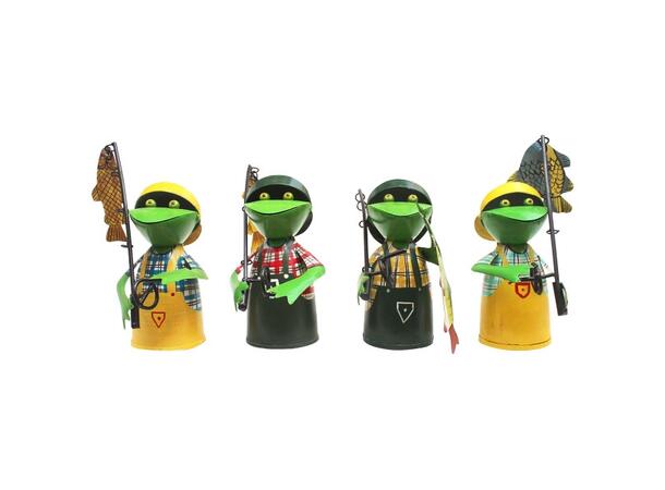 Hagepynt frosk fisker metall 19x14x25cm 