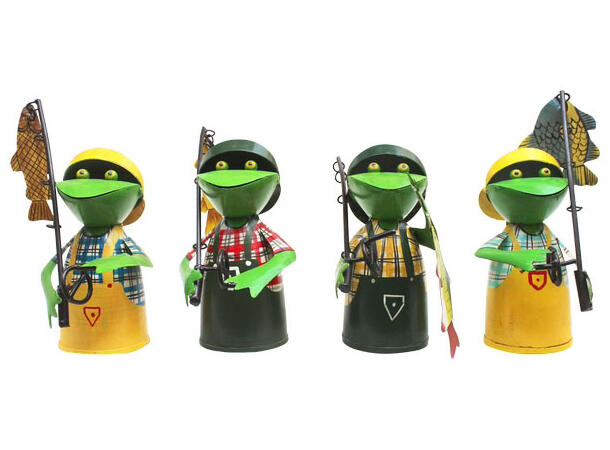 Hagepynt frosk fisker metall 19x14x25cm 