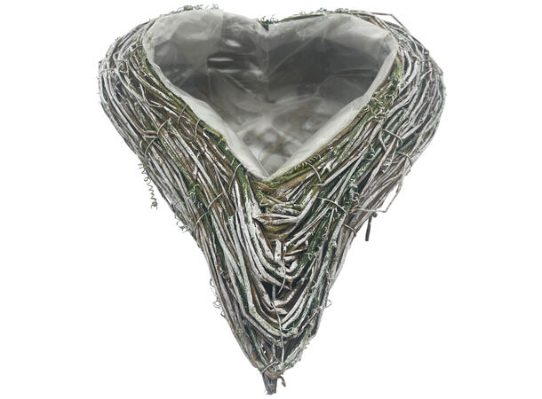 Hjerte flettet grålig m/plast 30x27x8cm 