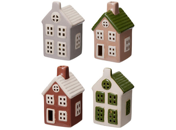 Hus LED porselen 6,5x11,5cm 4ass 