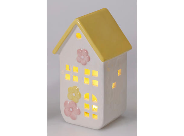 Hus pastell keramikk LED 9,8x17,6cm 3ass 