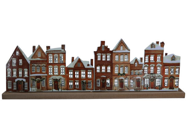 Hus telysholder glass metall 38x8x14cm 