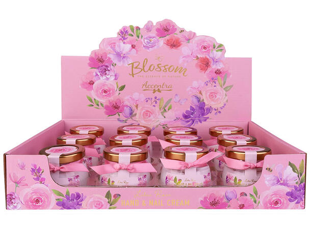 Hånd- og neglkrem Blossom 30ml glass Display 12stk Vegansk Uten mineralolje 