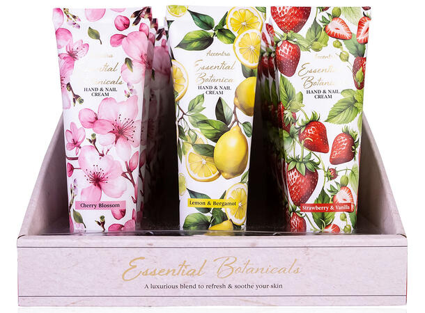 Hånd-neglkrem 60ml tube 3ass dufter Display 18 stk Vegansk u/mineralolje 
