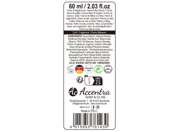 Hånd-neglkrem 60ml tube 3ass dufter Display 18 stk Vegansk u/mineralolje 