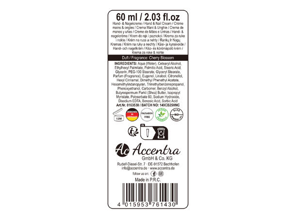 Hånd-neglkrem 60ml tube 3ass dufter Display 18 stk Vegansk U/mineralolje 