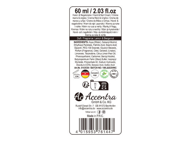 Hånd-neglkrem 60ml tube 3ass dufter Display 18 stk Vegansk U/mineralolje 