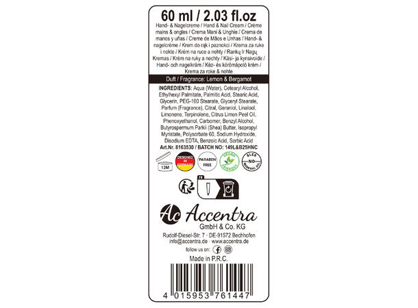 Hånd-neglkrem 60ml tube 3ass dufter Display 18 stk Vegansk u/mineralolje 