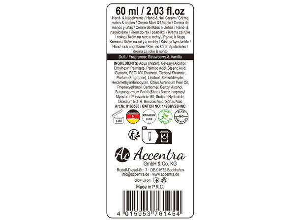 Hånd-neglkrem 60ml tube 3ass dufter Display 18 stk Vegansk u/mineralolje 