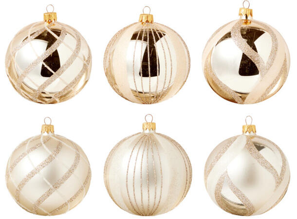 Julekule glass gullfarger 10cm 6ass Display 12stk. Håndlaget i Ukraina 