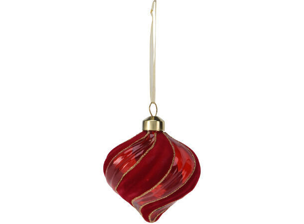 Julekule glass ornament rød 8cm 3ass Display 12stk Kule Løk Dråpe 