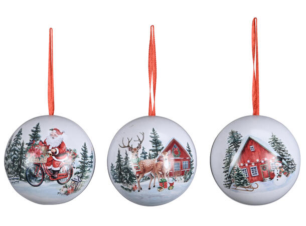 Julekule henge som metallboks 7cm 3ass 