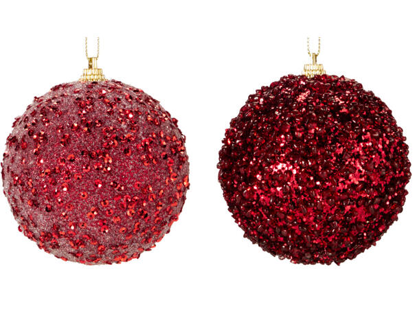 Julekule m/perler rød glass 8cm 2ass Display 12stk 