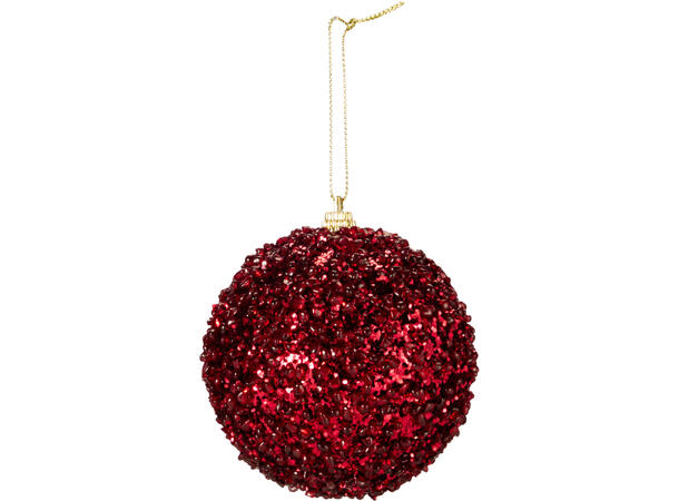 Julekule m/perler rød glass 8cm 2ass Display 12stk 