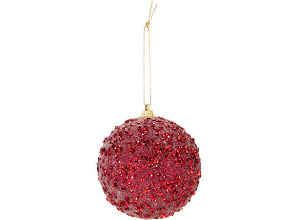 Julekule m/perler rød glass 8cm 2ass Display 12stk 