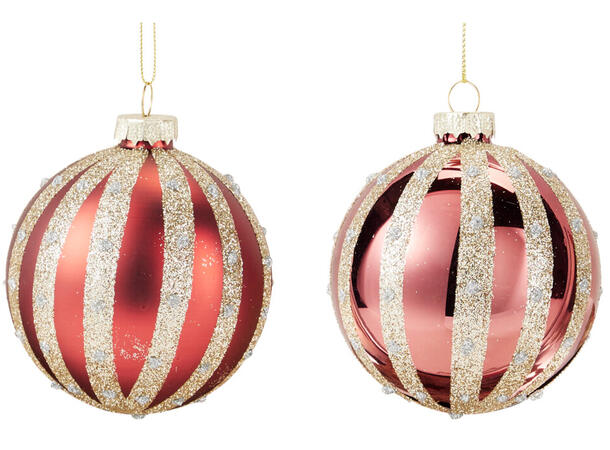 Julekule matt/shiny glass m/glitter 8cm Display 12stk 