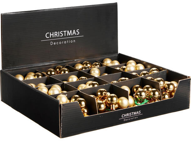 Julekule mini gull shiny/matt 2,5cm Display 16stk 