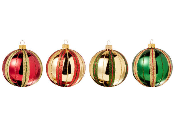 Julekule munnblåst stripe 8cm 4ass Display 12stk. Håndlaget i Ukraina 