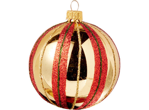 Julekule munnblåst stripe 8cm 4ass Display 12stk. Håndlaget i Ukraina 