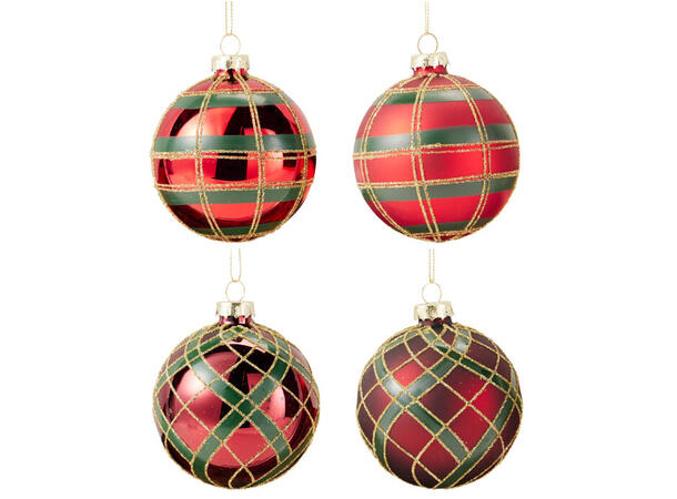 Julekule rød shiny/matt glass 8cm Display 12stk 