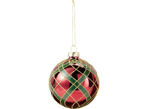 Julekule rød shiny/matt glass 8cm Display 12stk 