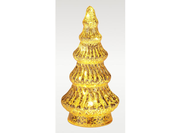 Juletre glass gull 10 LED h:17,6cm 2ass Batteri 3xAAA 