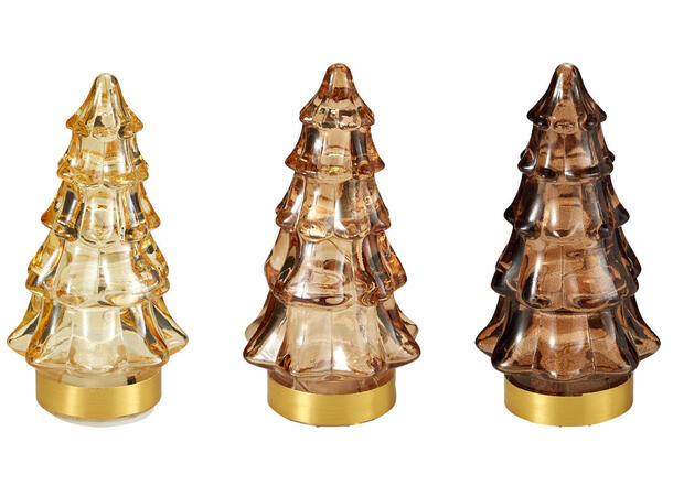 Juletre glass varmhvit LED 11cm 3ass Display 24stk Batteri 2xLR44 inkl. 