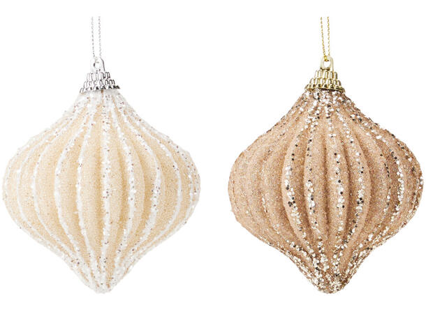 Juletrekule løk krem/beige 8cm 2ass Forpk 12stk 2 farger med snor 