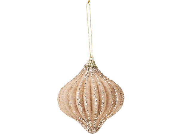Juletrekule løk krem/beige 8cm 2ass Forpk 12stk 2 farger med snor 