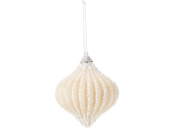 Juletrekule løk krem/beige 8cm 2ass Forpk 12stk 2 farger med snor 