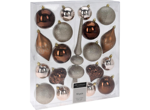 Juletrepynt PP amber farge sett 19stk Toppstjerne + kuler 6–8cm 