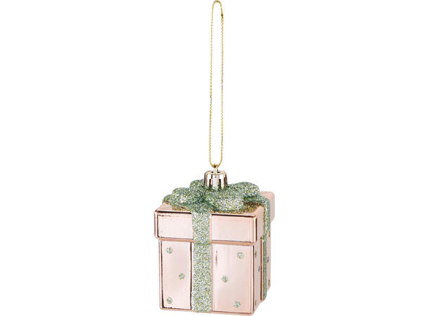 Juletrepynt gaveeske plast 5cm 4ass Display 75stk Hengedisplay 