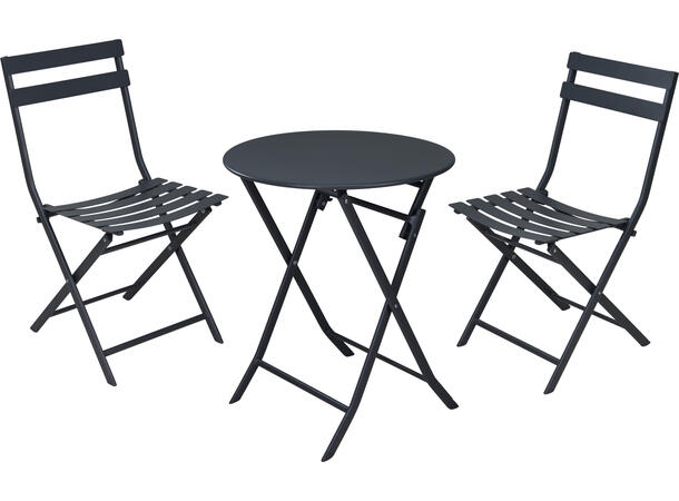 Kafésett grå metall bord og 2 stole Bord 60x71cm Stol: 50x42x81cm 