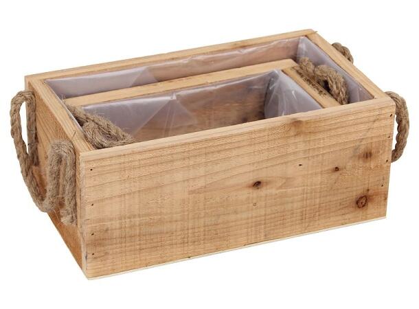 Kasse natur tre 29x16x11cm m/håndtak s/2 Med plast 