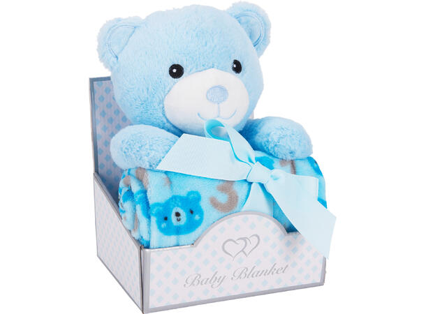 Kosedyr plysj 33cm m/fleeceteppe 6ass Str: 75x90cm 