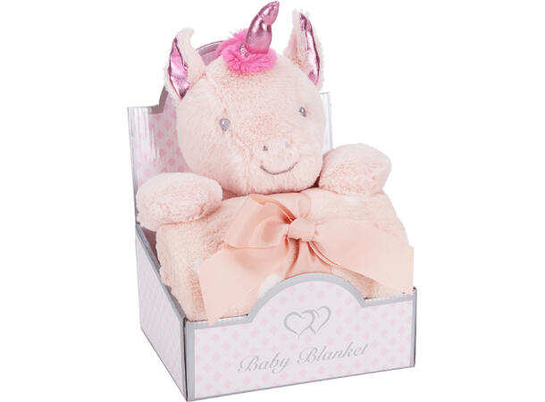 Kosedyr plysj 33cm m/fleeceteppe 6ass Str: 75x90cm 