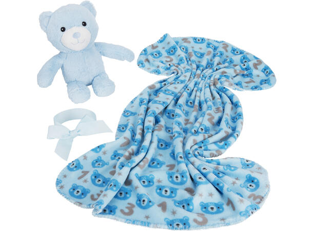 Kosedyr plysj 33cm m/fleeceteppe 6ass Str: 75x90cm 